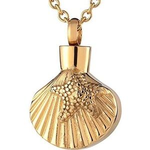 18k Sea Shell Starfish Urn Necklace Keepsake Memorial in Luxurious Gold Steel